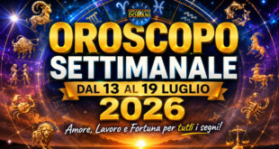 Scopri cosa riservano le stelle con l'oroscopo nella settimana dal 13 al 19 luglio 2026. Amore, lavoro e fortuna saranno al centro di cambiamenti, conferme e occasioni da cogliere con attenzione. Ecco le previsioni complete per tutti i segni zodiacali.